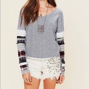 We The Free Gray and Multicolor Sleeve Sweatshirt